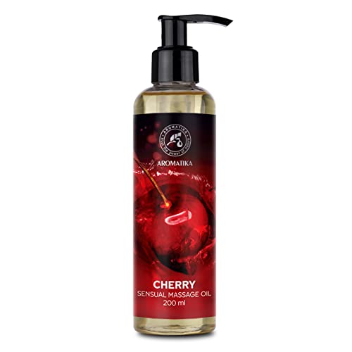 Sinnliches Massageöl Kirsche 200ml - Körperöl mit Mandelöl Traubenkernöl - Essbar - Kirschgeschmack - Natürlich - Kissable Massage Öl - Massageöl für Paare - Liebesöl
