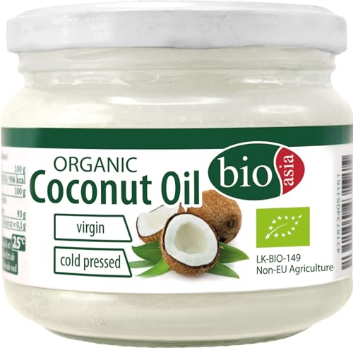 BIOASIA Bio Kokosöl, kaltgepresst, naturbelassen ohne Zusatzstoffe, veganes Fett zum Kochen, Braten und Backen, auch als Naturkosmetik verwendbar, 100 % Bio, 250 ml
