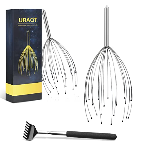 URAQT Kopfmassagegerät, 3-teiliges Set Kopfmassage Spinne Kopfspinne mit 20 Fühler, Kopfkrauler mit rückenkratzer, Kopf Massagespinne für Relax Wellness Head Massage