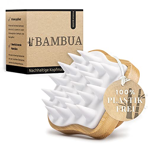 BAMBUA Kopfhaut Massagebürste - [100% Plastikfrei] Shampoo Bürste aus Bambus - Anti-Schuppen Effekt - Zur Kopfmassage beim Duschen - Premium Kopfmassage Bürste - inkl. E-Book „Gesunde Kopfhaut“