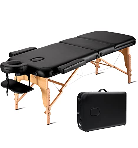 Careboda Massagetisch Klappbett 3-teiliges professionelles tragbares ergonomisches Tischsofa Holzbeine für den Therapiesalon Schwedische Thai-Massage