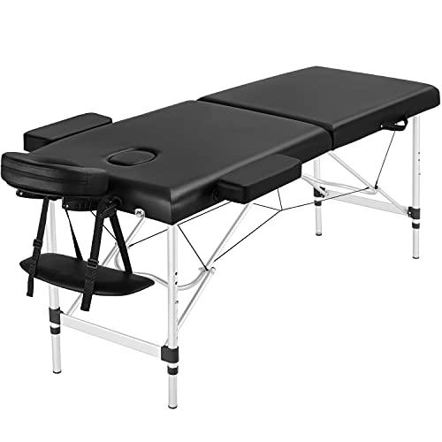 Yaheetech Klappbare Massageliege 2-Zonen Massagebett Höhenverstellbarer Massagetisch Massagebank mit Kopfstütze & Armlehnen & Tasche Schwarz