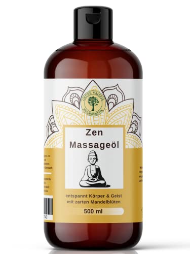 Zen Massageöl 500 ML mit süßen Mandeln [DERMATEST: EXCELLENT] XXL Massage Öl von Grüne Valerie I Massageöl Entspannung für den Geist und die Gefühlswelt, Made in Italy
