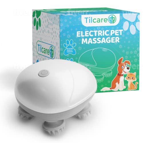 Elektrisches Handmassagegerät für Hunde und Katzen von Tilcare - Kopf- und Rückenkratzer zur Linderung von Verspannungen, Muskelverspannungen und Steifheit mit vier rotierenden Massageköpfen