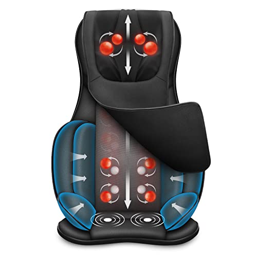 Snailax Ganzkörper Massagesitzauflage - Shiatsu Nackenrückenmassagegerät mit Wärme- und Luftkompression, Kneten Vollrückenmassagesitz Tragbare Massageauflage für Rücken und Nacken,Geschenke