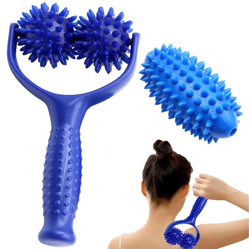 Auswechselbare Massagerollen mit Griffen, Massage-Roller Mit 3 Igelball Massageball, Premium Igelball Fußmassage, Selbstmassagerolle Faszienrolle zur Entspannung von Fuß