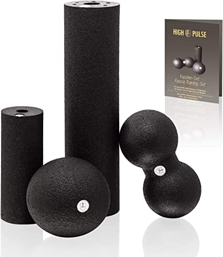 High Pulse® Faszien Set inkl. 2X Faszienball, 1x Mini Faszienrolle, 1x Duoball und Übungsposter – Kombi-Set für eine gezielte, tiefenwirksame Massage von Faszien und die Regeneration der Muskeln | S