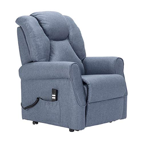 Sime Betty1 fernsehsessel mit aufstehhilfe elektrisch Medizinisches Gerät Vibrationsmassage 4 Räder Mikrofedersitz Flauschige schmutzabweisend schlafsessel relaxsessel Blau Denim