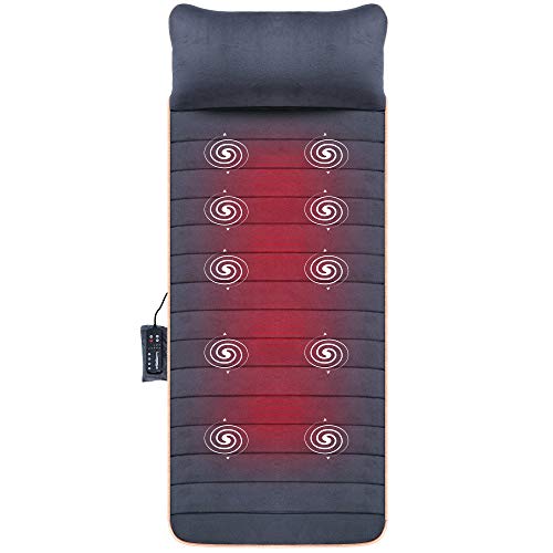 Snailax Massagematte mit Wärmefunktion, Massageauflage Heizkissen mit Wärme, 10 Vibrationsmotoren und 4 Therapieheizkissen,Elektrische Ganzkörpermassagegerät mit umschaltbarer Wärmefunktion, Geschenke