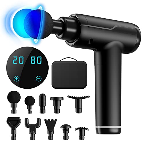 Massagepistole, Handgehalten Muscle Massage Gun 20-Gang-Percussion-Massagegerät mit LCD-Touchscreen Cordless Tiefengewebe mit 10 Massageköpfen