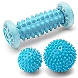 EUKO Igelball Fußmassage für Plantarfasziitis Massageball Muskel Roller in verschiedenen Härtegraden, Stressreduzierung und Entspannung 3 Set (Blau)