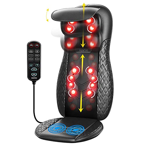 RENPHO Massagesitzauflage, Shiatsu Massageauflage Rückenmassagegerät mit DREI Massagezonen Wärmefunktion und Vibrationsmassage, Tiefenmassage Rollmassage für Nacken Rücken Gesäß