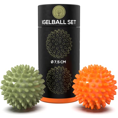 M.S.Lemberg® Igelball Massage Set - Massageball für Reflexzonen, Anti-Stress, Entspannung Geschenk - Noppenball Fußmassage Rücken Nacken Hand Fuß - Ball mit Noppen klein - hart & mittel-weich