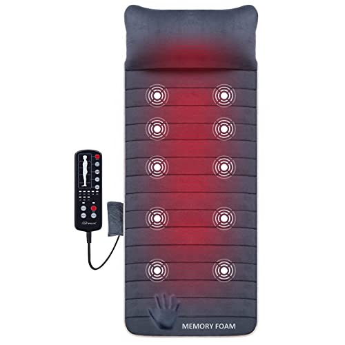 Snailax Memory-Foam Massagematte mit Wärme, Vibrationsmassagematte mit 10 Vibrationsmotoren für Nacken, Rücken, Taille, Beine,Geschenke für Männer, Frauen