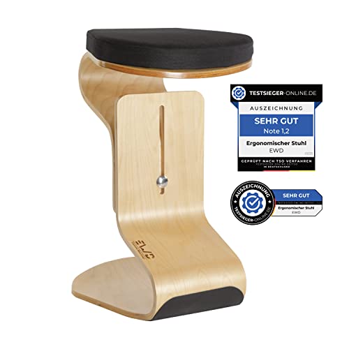 EWD Ergonomic Wood Design Bürohocker Ergonomisch Holz [Höhenverstellbar] ergonomischer Hocker für Gesundes Sitzen [Pendelhocker] Schreibtischstuhl Gesunder Rücken | Büro Stuhl aussuchen