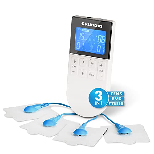 GRUNDIG Tens Gerät Schmerztherapie Reizstromgerät - Zertifiziertes Reizstrom Medizinprodukt mit 50 Programmen und 16 Intensitätsstufen - 3in1 Akku EMS Gerät zur Muskelentspannung (Gerät)