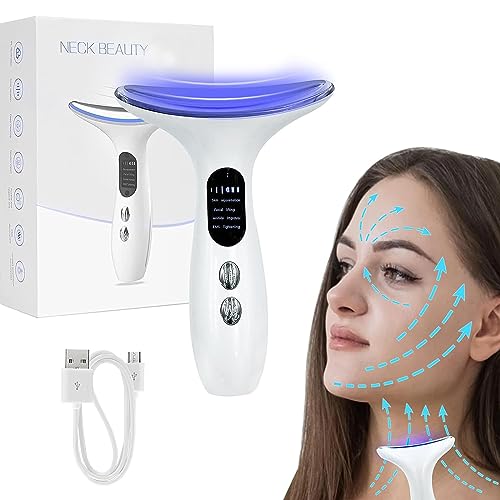 Gesichtsmassagegerät Gegen Falten, 11000/min Vibration EMS Elektrisch Anti Aging Gerät bei 45 °C Mit Tricolor-Licht für Anti-Falten Anti-Aging Straffung Verjüngung, USB Wiederaufladbar