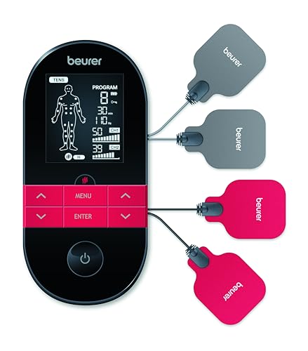 Beurer EM 59 Heat digitales TENS / EMS Gerät, 4-in-1 Reizstromgerät zur Schmerztherapie, Muskelstimulation, Massage und Wärmetherapie, inkl. 4 Elektroden und Akku