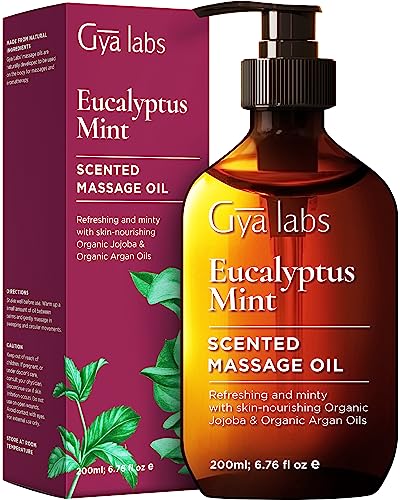 Gya Labs Eukalyptus Minze Massageöl für Massagetherapie, schmerzende Muskeln und Haut – hergestellt mit Jojoba, Argan, Sonnenblume, süßer Mandel, Vitamin E und Eukalyptusöl (200 ml)