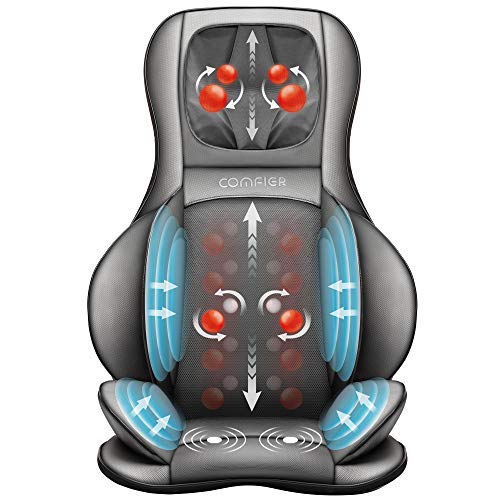 COMFIER Shiatsu Massagesitzauflage mit Knet-, Rollen-, Vibrations- und Luftkompressionsmassage, Massageauflage mit Wärmefunktion, für Nacken-, Schultern-, Rücken- und Oberschenkel, Vatertagsgeschenk