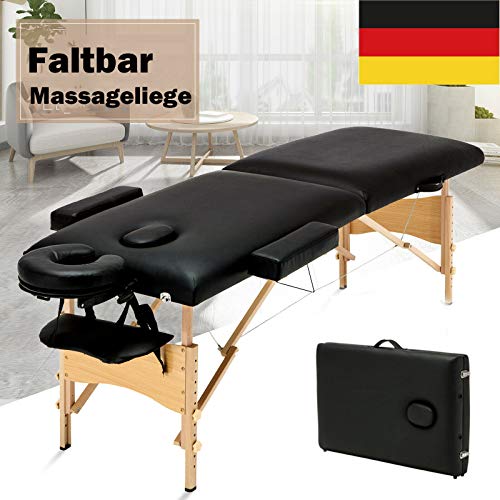 Autofather Massageliegen Massageliege Mobile Massagetisch Massagebett Klappbar Kosmetikliege Behandlungsliege mit 2 Zonen Ergonomischer Kopfstütze Höhenverstellbaren Holzfüße (belastbar bis 230kg)