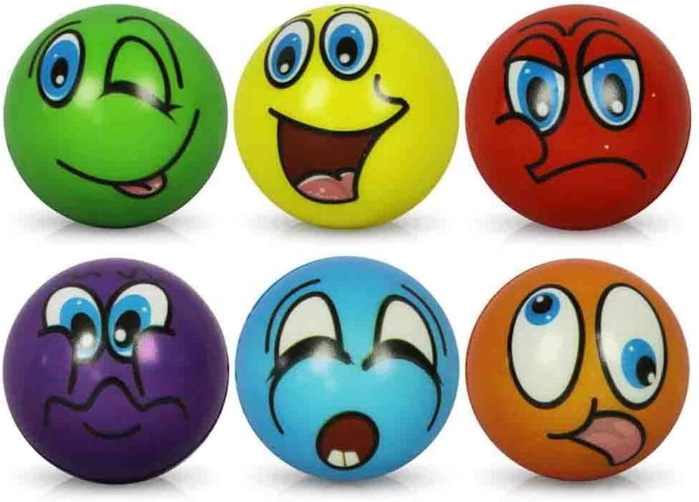 6 x Stressball Streßball Knautschball Antistressball lustige Gesichter Softball Sortiert 6 cm STUWU