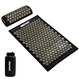 Acupressure Massage Mat and Acupressure Pillow with Carry Bag Relaxation & Meditation - Akupressurmatte mit Kissen Acupressure Set Including Neck Pillow for Neck and Back Pain, Schwarz+gold