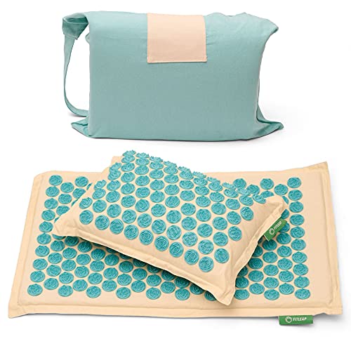 Fitleap Akupressurmatte-Set mit Kissen + Tasche, Massage-Matte zur wohltuenden Entspannung und Stimulation, Akupunktur-Matte zur Schmerzlinderung