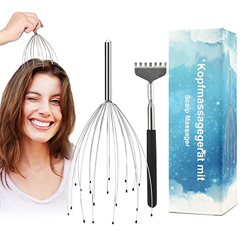 Kopfmassagegerät mit 20 Massagefingern Kopfmassage Spinne,Kopfkrauler für perfekte Entspannung,GRATIS Rückenmassagegerät,Wellness Geschenk für Kopfmassage und Rückenmassage
