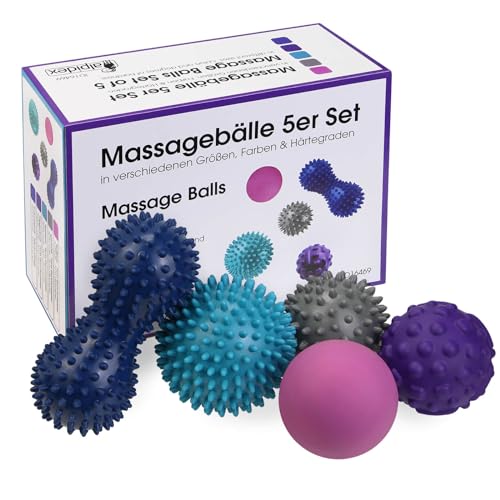 ALPIDEX Massagebälle Igelbälle 5er Set Lacrosse Triggerpoint Verschiedene Härtegrade für Rücken Beine Füße Hände