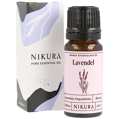 Nikura Lavendelöl - 10ml | Ätherisches Öl | 100% reines natürliches Öl | Perfekt für Aromatherapie, Diffusoren, Ölbrenner, Duftlampe | Massage, Seife, Kerzenherstellung | Raumduft lavendel