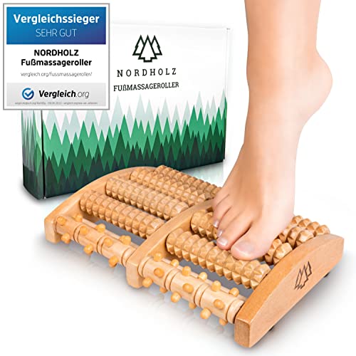 NORDHOLZ® Fußmassageroller Holz zur Stressreduzierung und Entspannung durch Triggerpunkt-Therapie - Fußmassage für Zuhause & Büro - Fußroller Holz zur Vorbeugung & Linderung von Schmerze