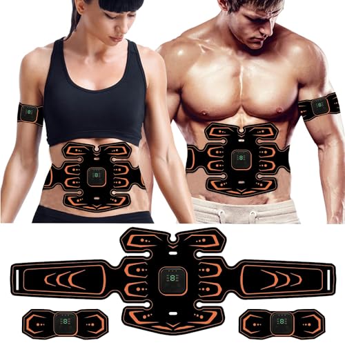 Elektrostimulator-Gürtel für Bauchmuskeln, Ganzkörper EMS Bauchmuskeltrainer, USB Wiederaufladbar Muskelstimulator, mit 6 Modi & 9 Intensitaten, LCD Bildschirm Elektrische Bauch Trainer