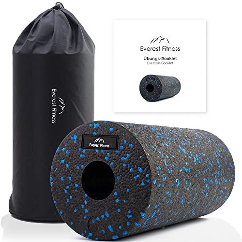EVEREST FITNESS Faszienrolle 30 cm mittel-hart im Set mit gratis Übungsbuch in schwarz/blau - Professionelle Faszien Rolle für den Rücken und Wirbelsäule - Foam Roller - Massagerolle inklusive Tasche