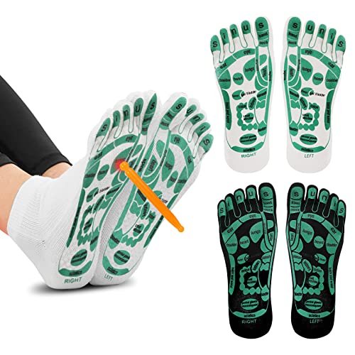 Vspek 2 Paar Massage Socken, Akupressur Reflexzonenmassage Socken Set Reflexzonenmassage Werkzeuge Fußmassage mit Punktmassagegerät mit Massagewerkzeug, Hand Spa Reflexzonenmassage Socken