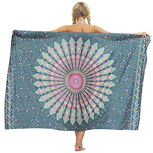 Nuofengkudu Damen Sarong Rock Hippie Floral Bedruckte Bikini Cover up Strandkleid Lange Wrap Urlaub Party Strand Outfits Strandtuch