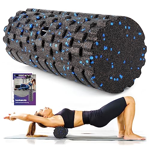 Faszienrolle mit 3D-Texturmassage, Foam Roller(33cm x 14cm) zur Muskelverspannungen lindern, mittlere Härte Selbstmassage Fazienrolle für rücken wirbelsäule Rücken Beine (Schwarz-blau)